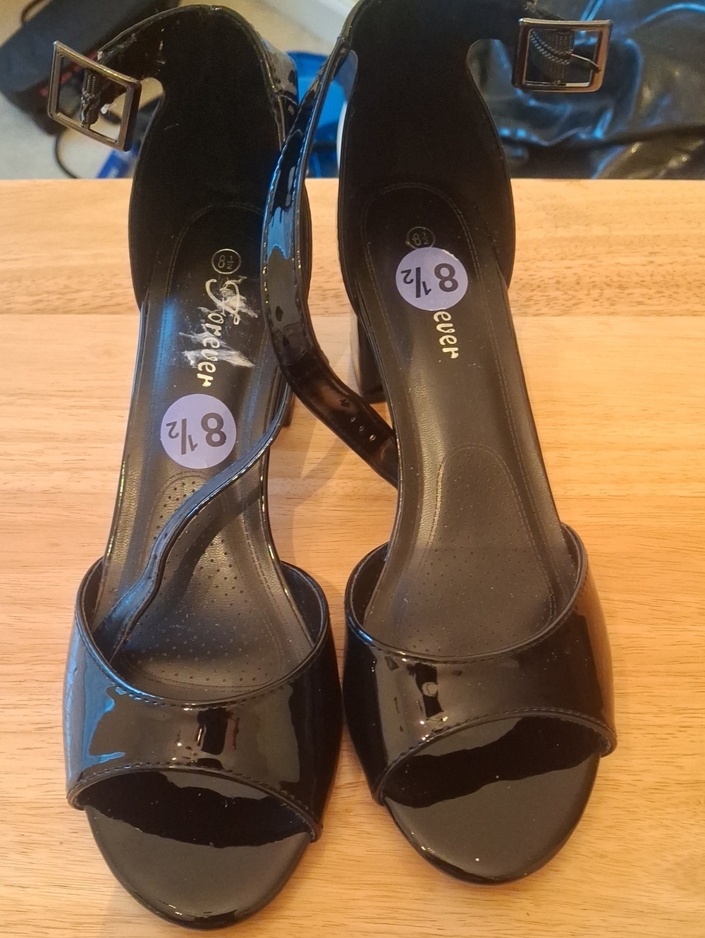 Women's Black Patent Open-Toe Ankle Strap Heels